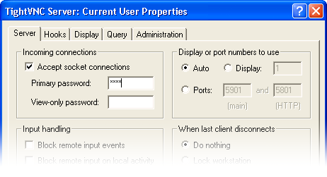 TightVNC Server Properties